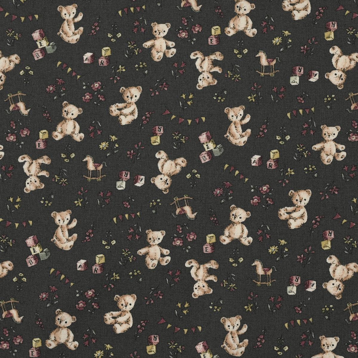 Petit Princess Teddy Bear Cotton Sheeting - Dark Grey YKA-29030-1