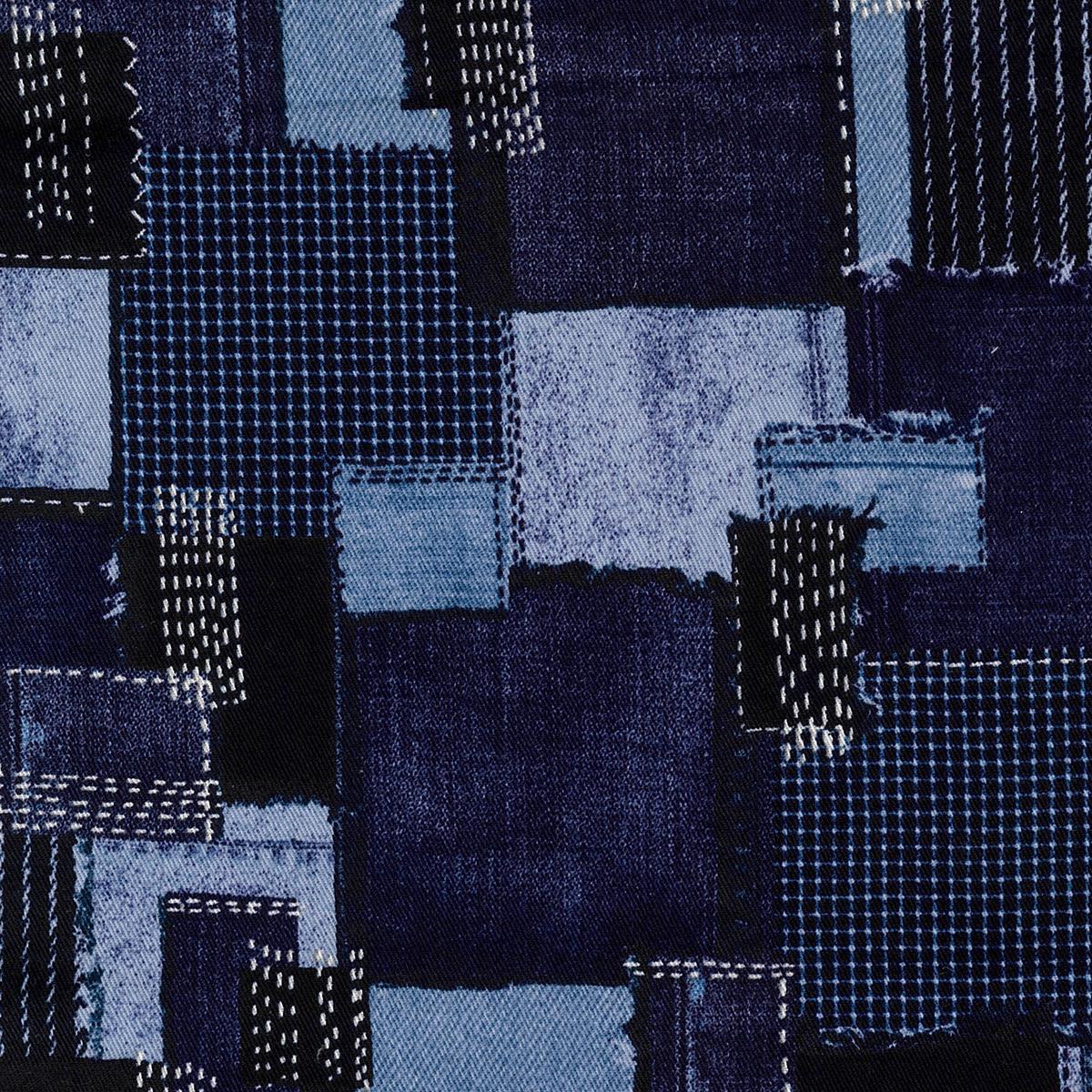 Sashiko Patchwork Print Cotton Twill - Navy YGA-89020-1
