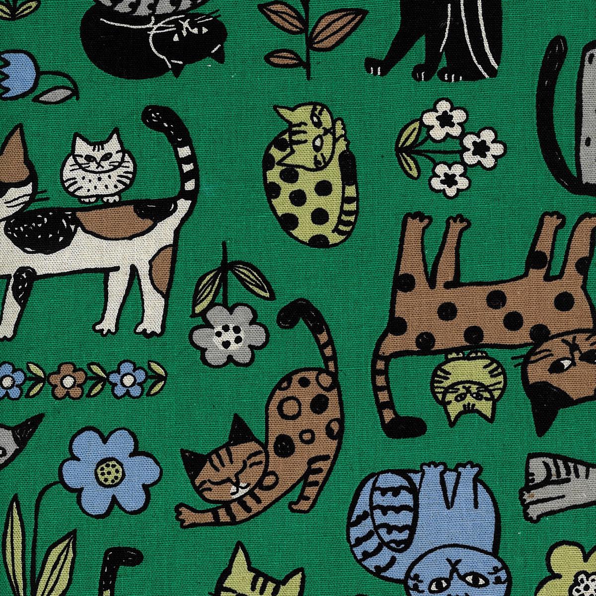 Scandinavian Style Cat Cotton Linen Canvas - Green YGA-89070-1