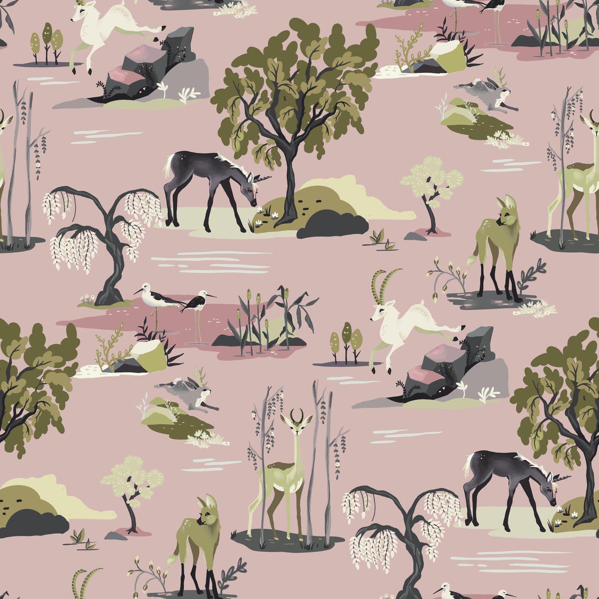 Whiskey Ginger Animals Pink Fabric