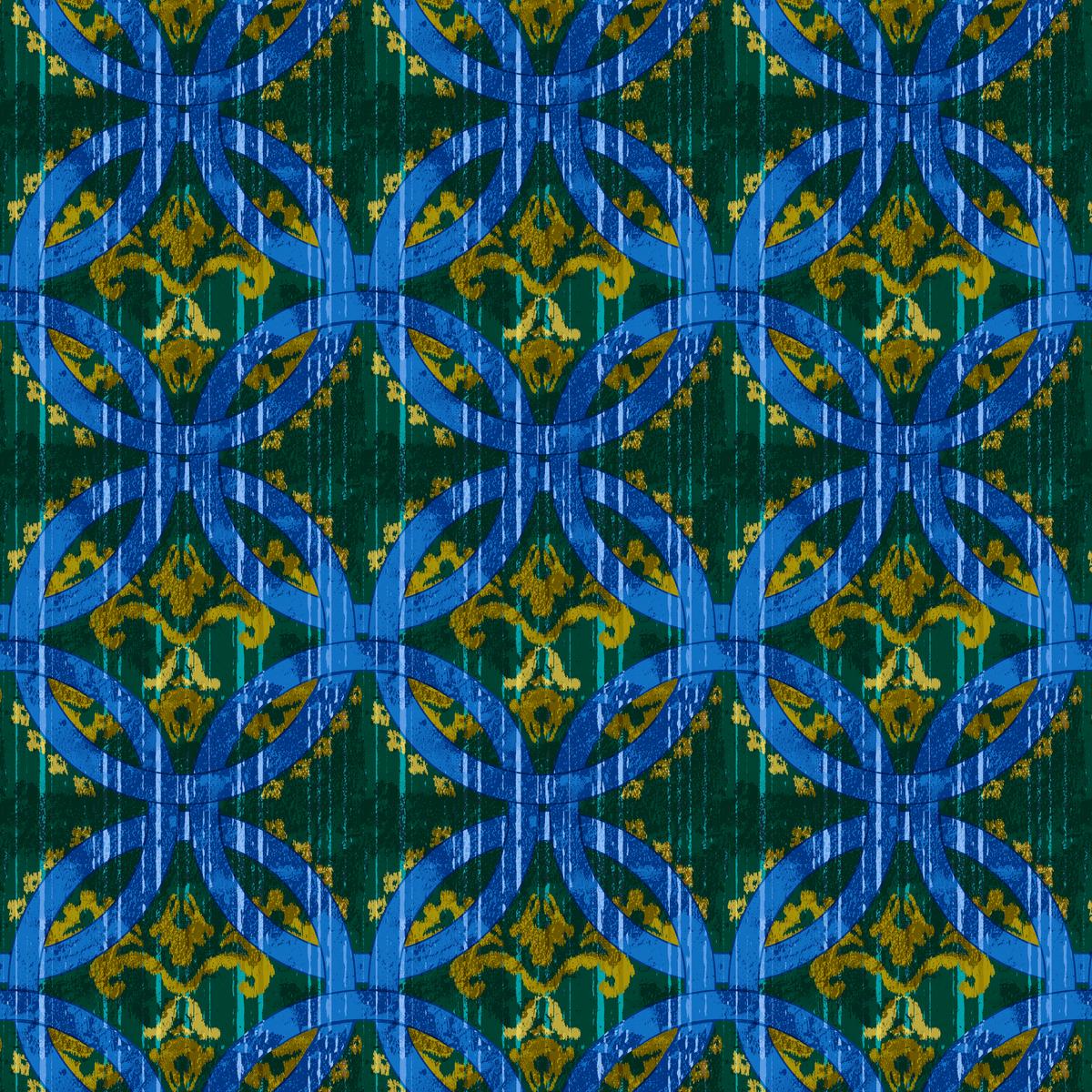 Circular Tiles on Green & Blue Fabric