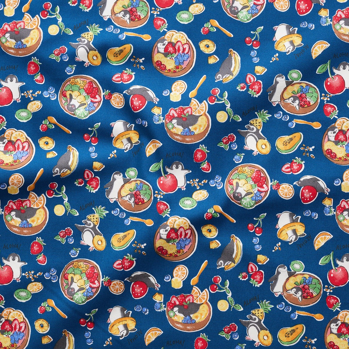 Delicious Animal Acai Bowl Penguin Cotton Oxford - Navy YGA-91070-2