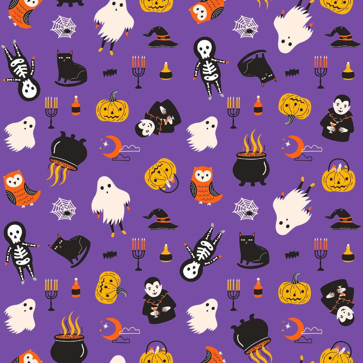 Kate Ward Thacker Halloween Icons on Purple Fabric