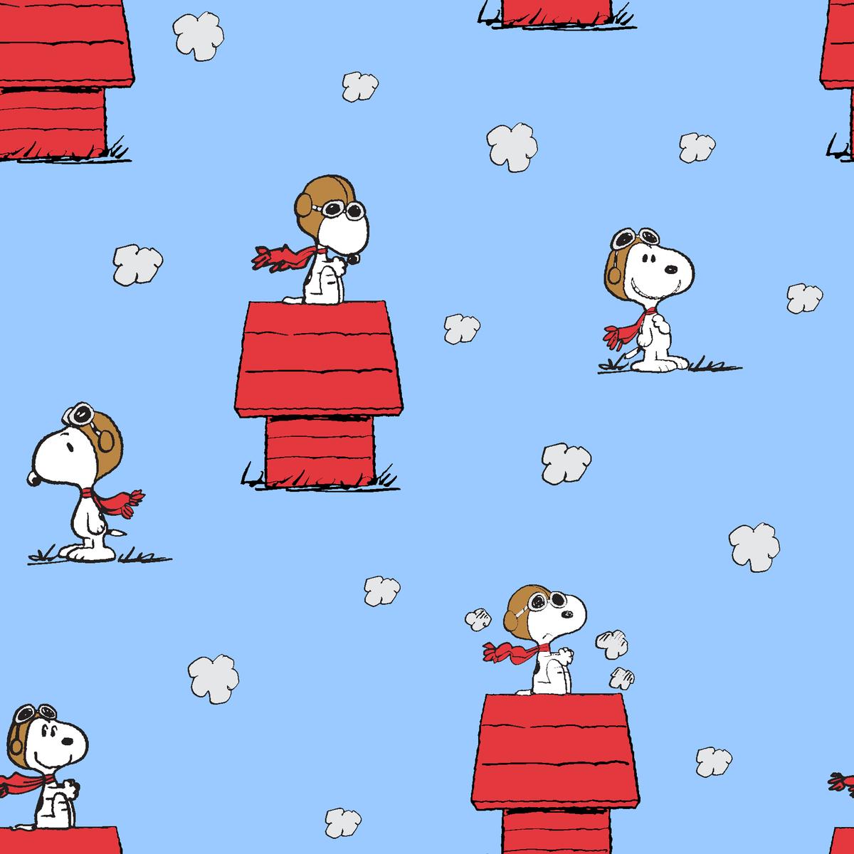 Peanuts Snoopy "The Flying Ace" Doghouse on Blue Fabric