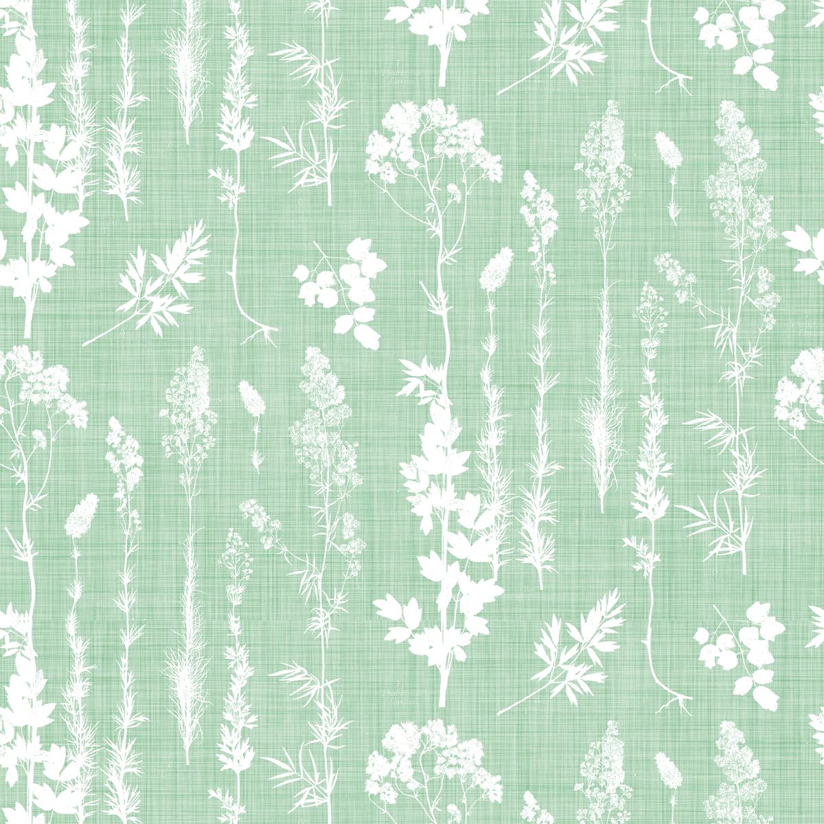 Wildflower Silhouettes on Green Fabric