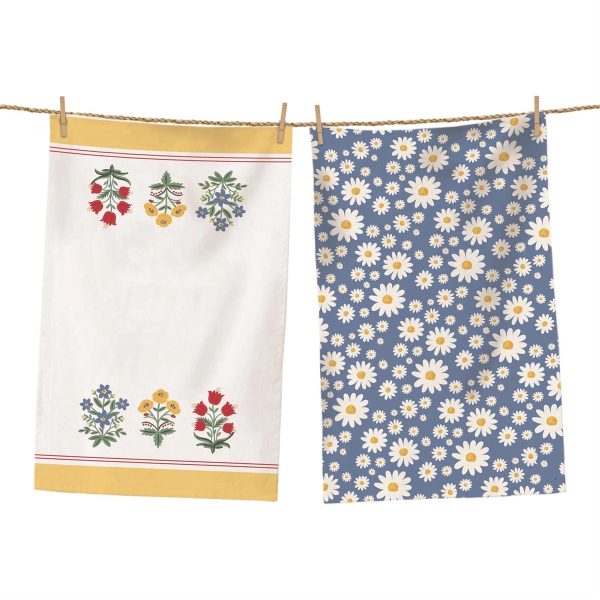 Block Pattern Floral Tea Towels (2 Styles)