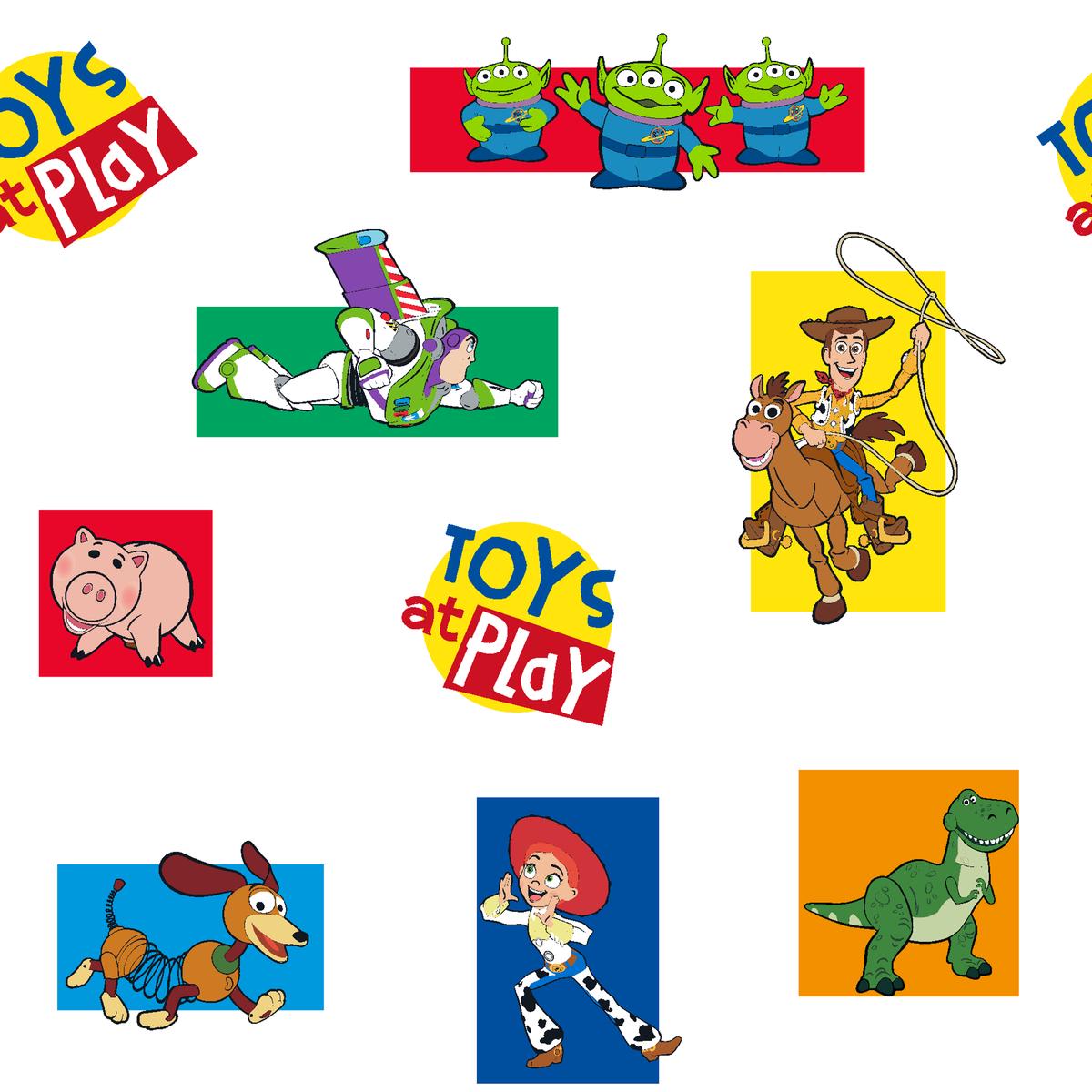Disney and Pixar Toy Story Character Toys at Play Squares Fabric