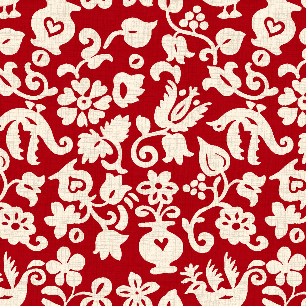 Folklore Flourish - Cranberry Folk Art Fabric