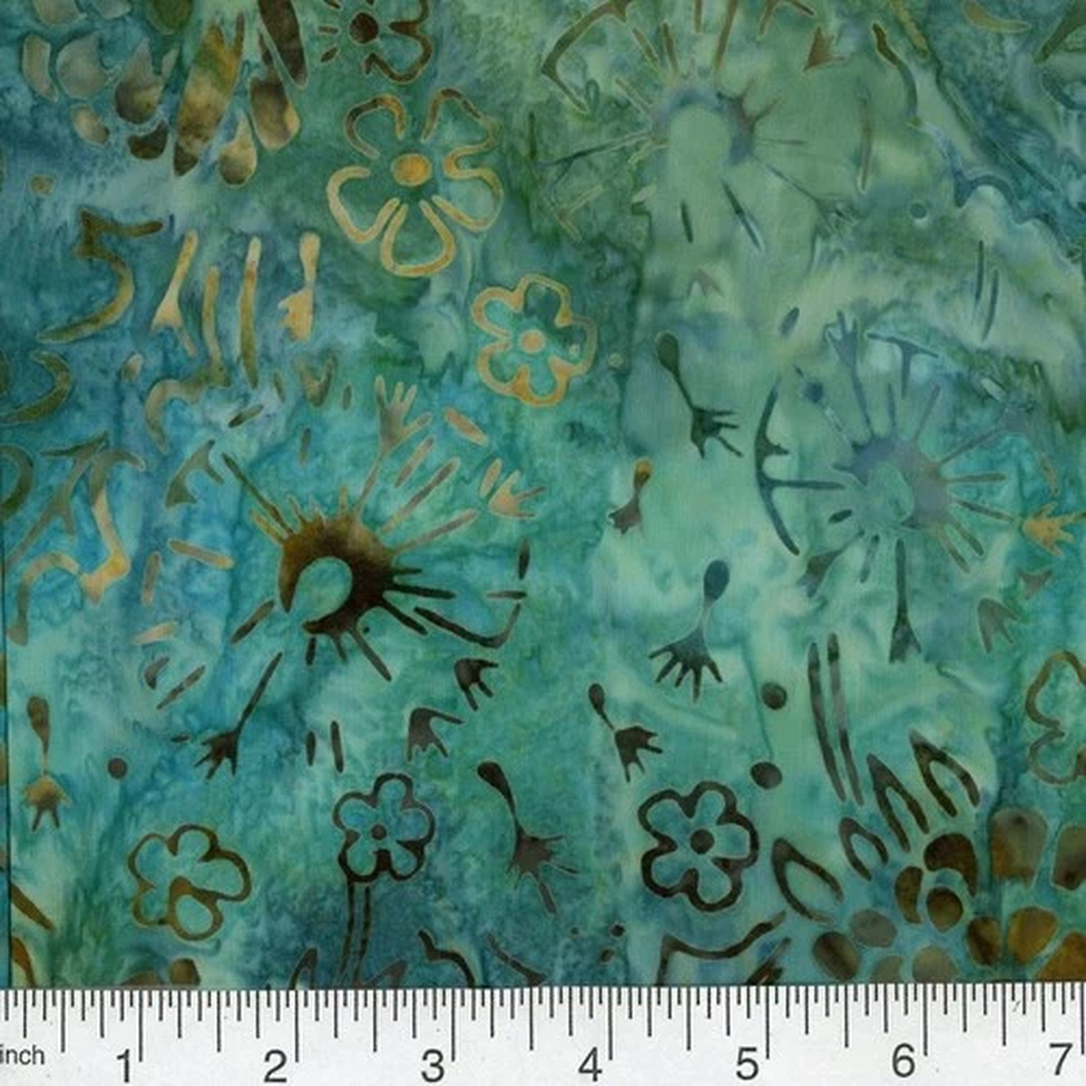 QUILTER'S BATIK 45-inch BTY 100% Cotton Shades of Teal Tan #H
