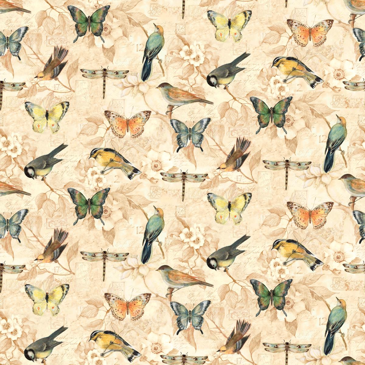 Susan Winget - Vintage Aviary - Butterflies & Birds Fabric