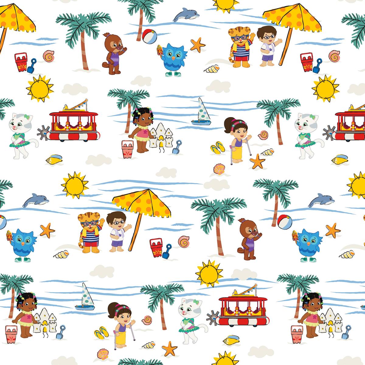 Daniel Tiger Beach Day Party on White Fabric