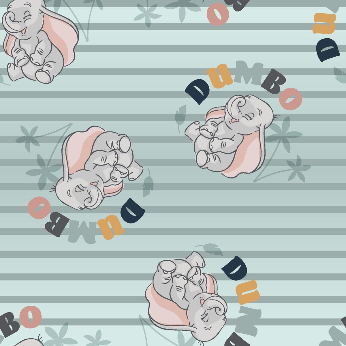 Disney Dumbo Pattern on Mint Stripes Fabric