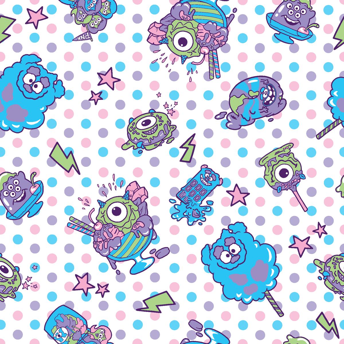 Disney Pixar Monsters Inc Desserts & Polka Dots Fabric