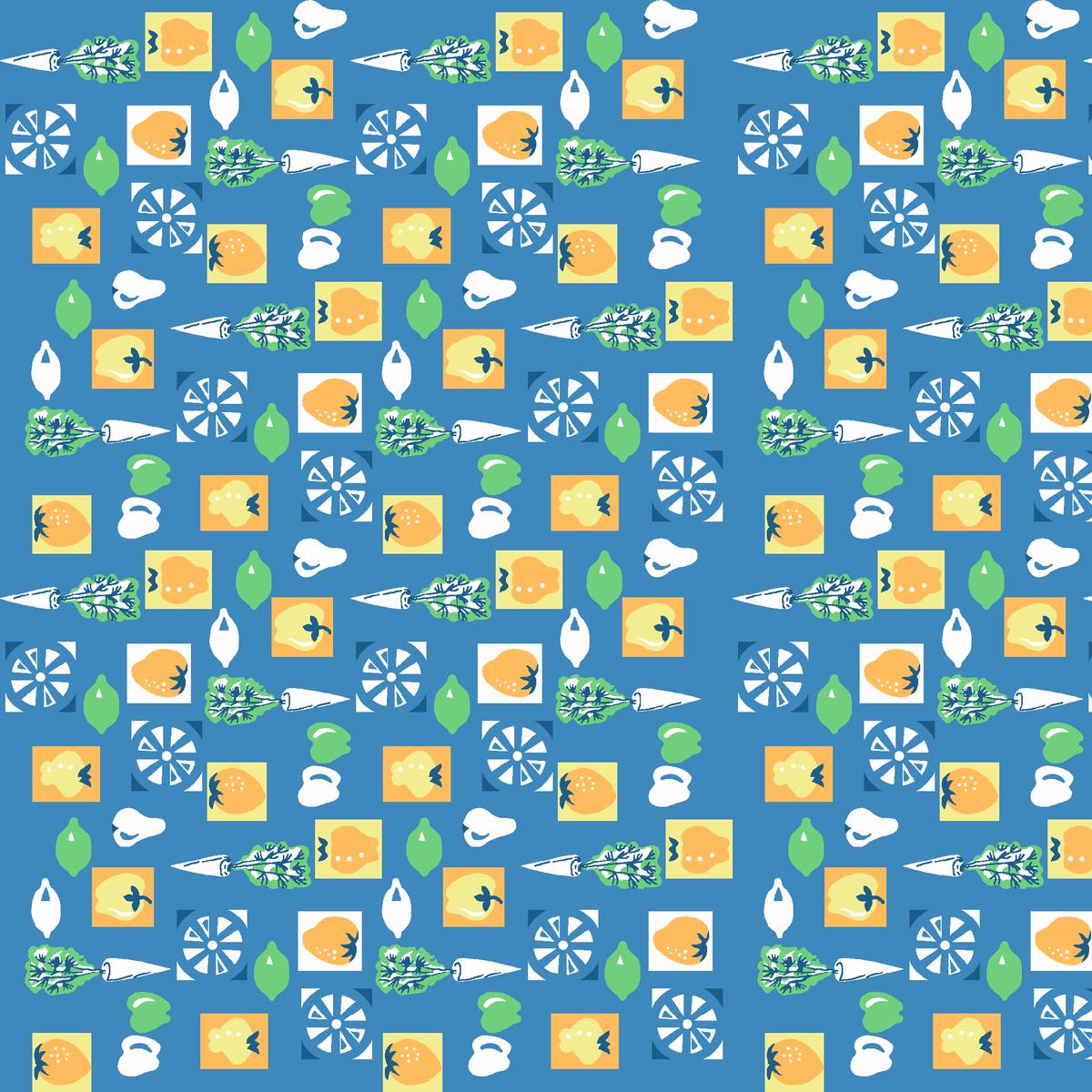 Farmers Market - Blue Geometric Food Fabric