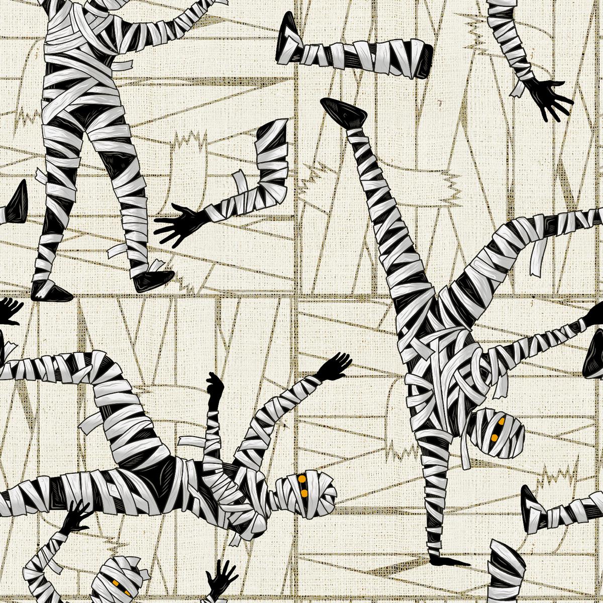 Kate Ward Thacker Halloween Mummy on Ivory Fabric