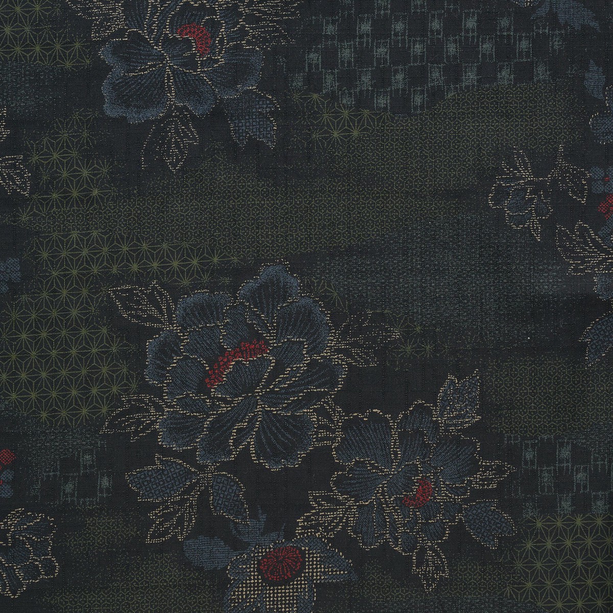 Peony Kasuri Sazanka Cross Cotton Dobby Cloth - Black
