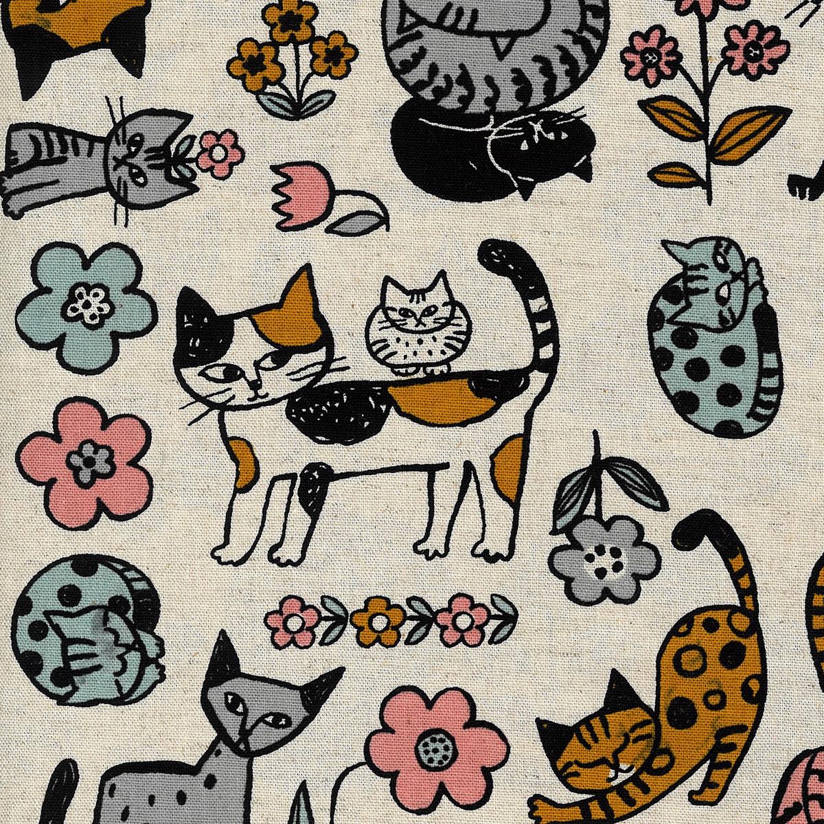 Scandinavian Style Cat Cotton Linen Canvas - White YGA-89070-1