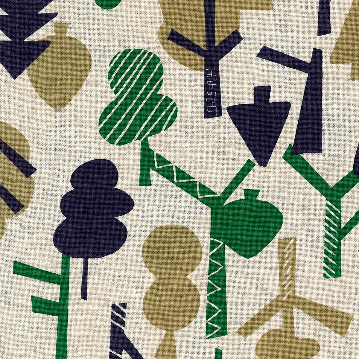 Scandinavian Style Forest Cotton Linen Canvas - White x Green YGA-89070-2