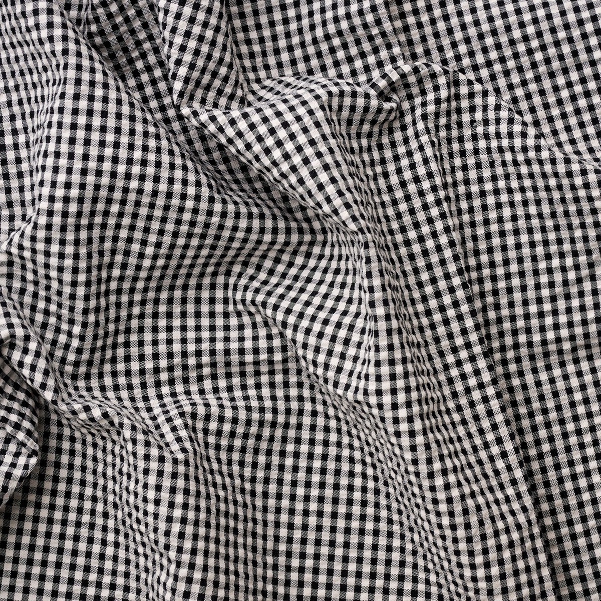 Yarn Dyed Gingham Seersucker Organic Cotton Fabric - Black TS-2039-1