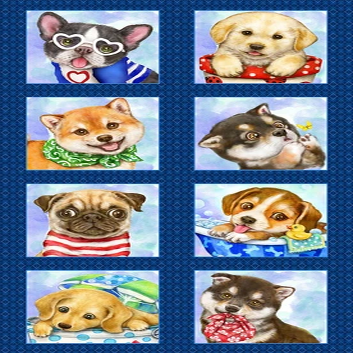 24" Fabric Panel | Studio E Trendy Pups Dog Costume Block Blue