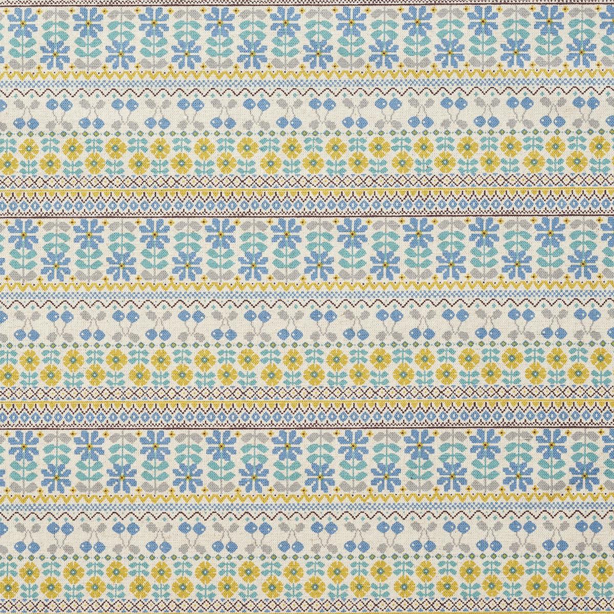 Cherry Border Cotton Linen Canvas - White x Blue YKA-36120-1