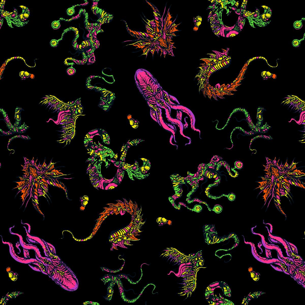 Dungeons & Dragons Monster Toss on Black Fabric