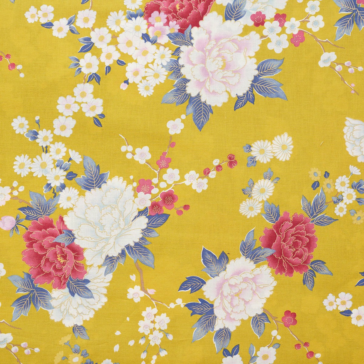 Japanese Peony Prints Cotton Sheeting - Yellow YGA-79070-2