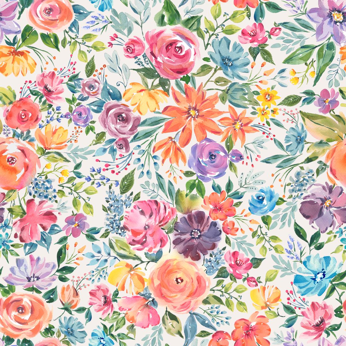 Jenny Faw Watercolor Floral Blooms in Multi Fabric