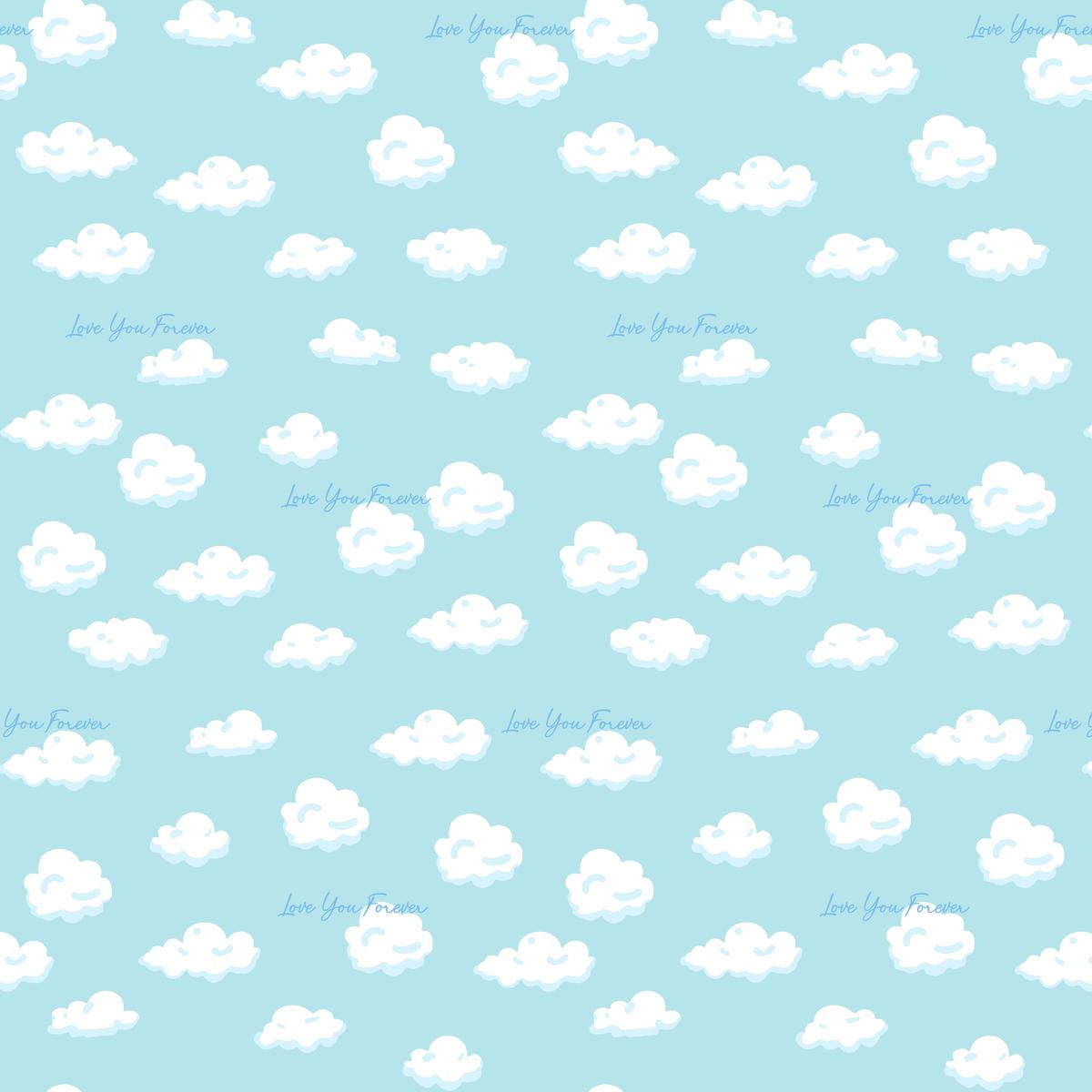 Love You Forever Clouds on Blue Fabric