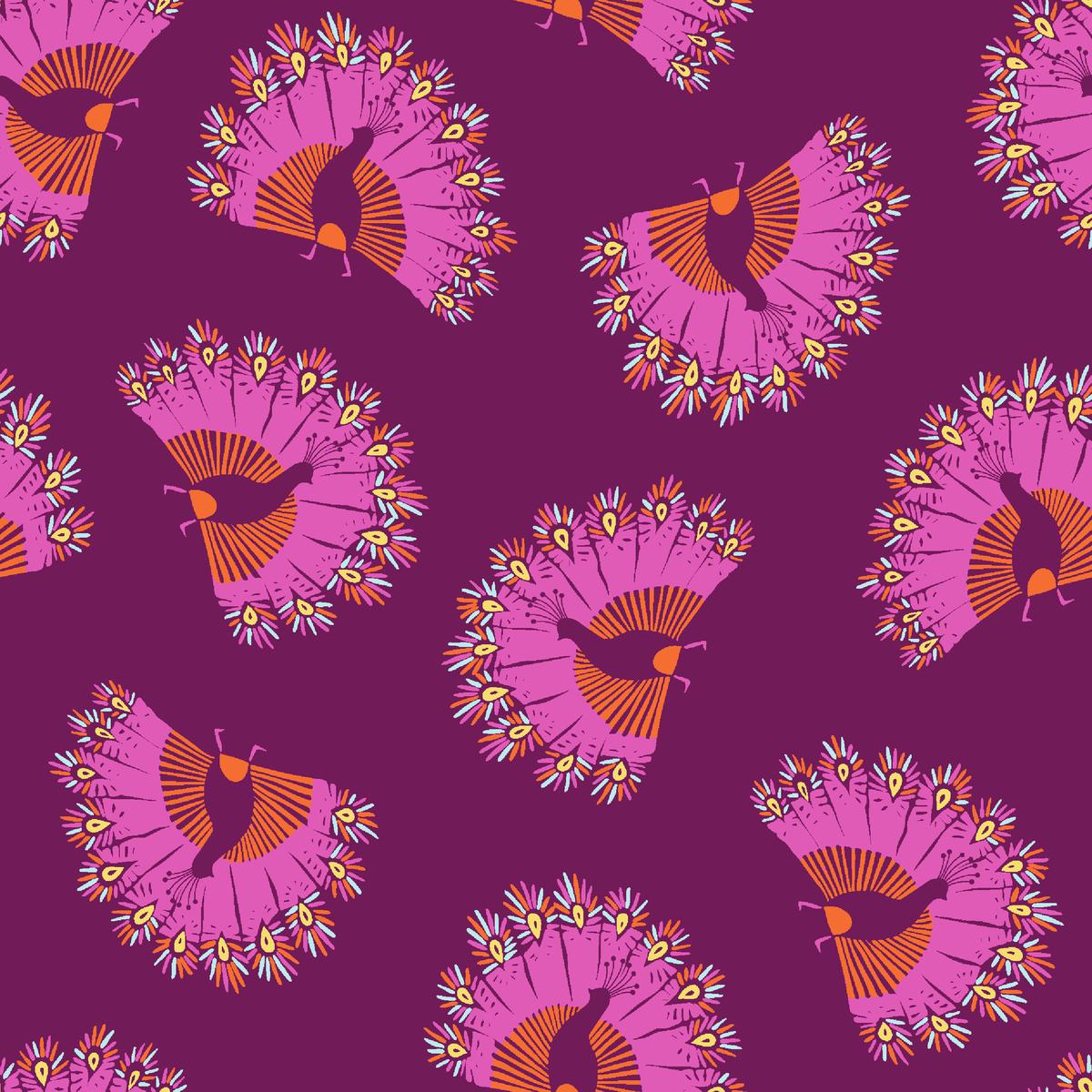 Peacock Party, Purple Fabric