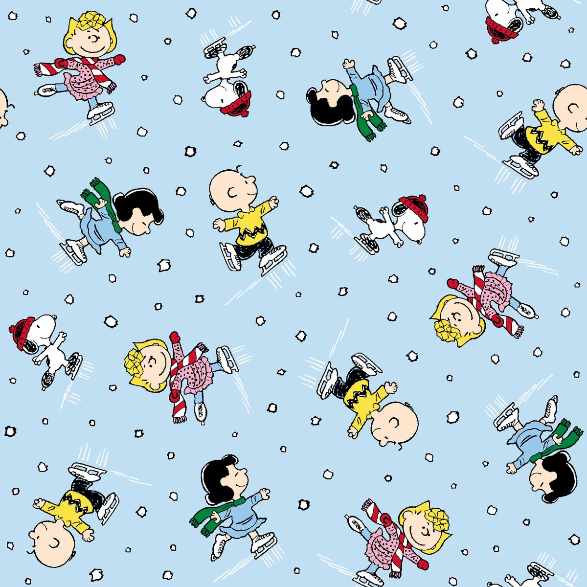 Peanuts Character Ice Skating Winter Wonderland Fabric