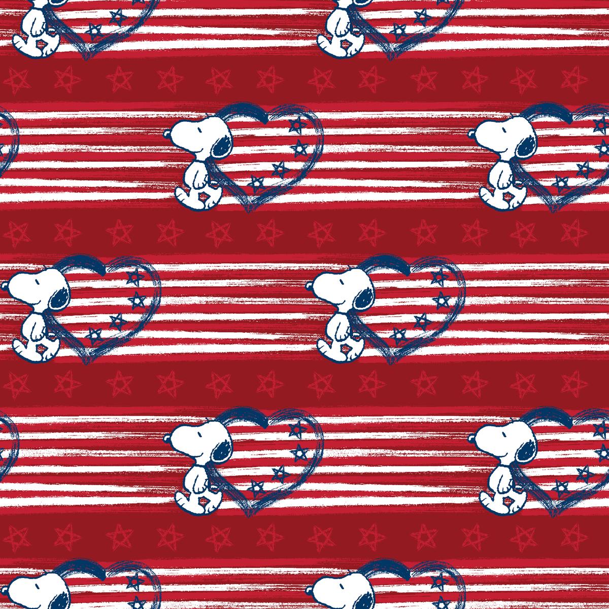 Peanuts Snoopy Patriotic Stripes and Stars on Red Fabric