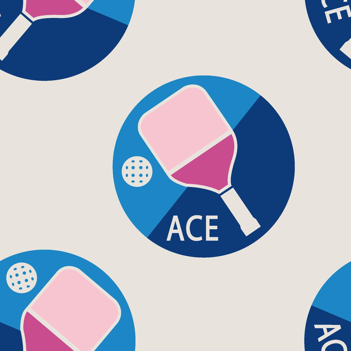 Pickleball Medallions on Cream & Blue Fabric