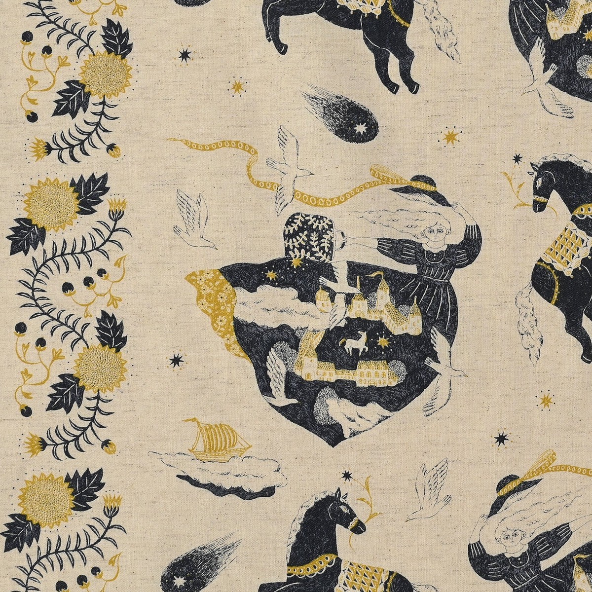 Sanae Sugimoto Vacation Cotton Linen Sheeting - Ecru x Yellow EGX-9220-3