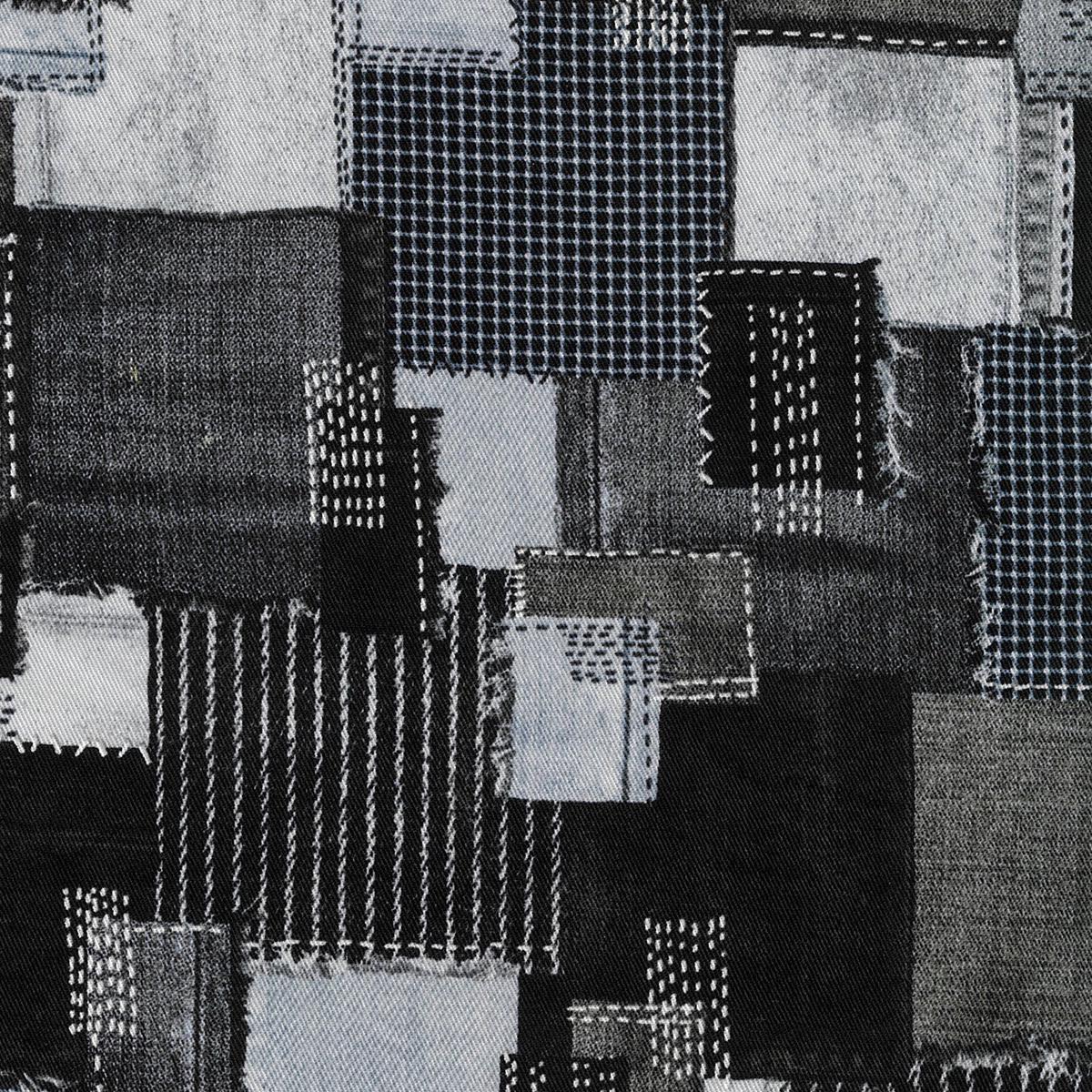 Sashiko Patchwork Print Cotton Twill - Black YGA-89020-1