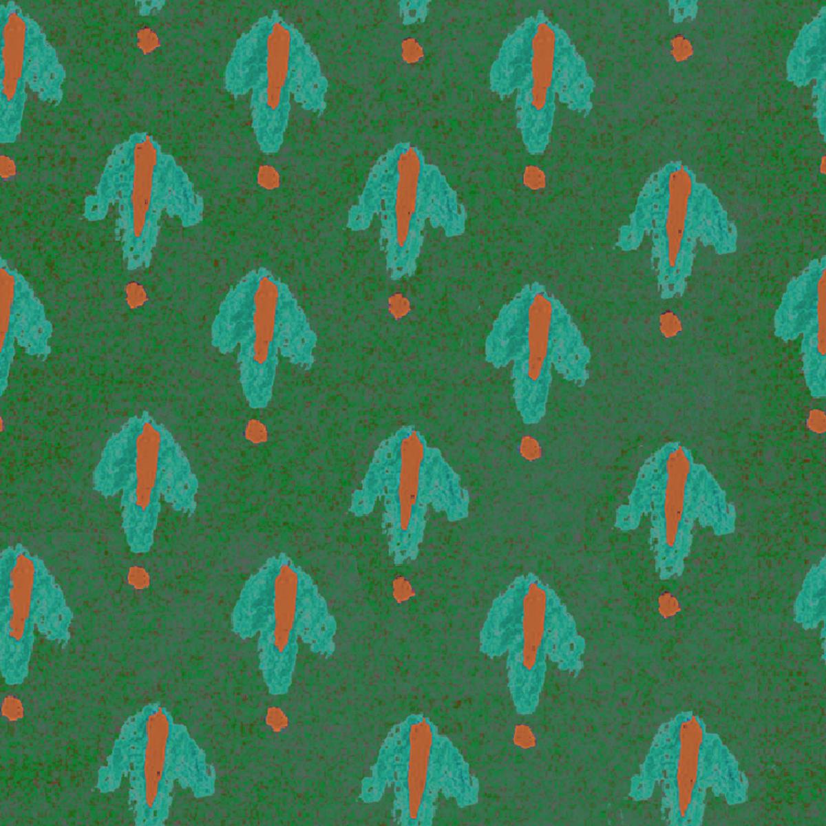 Shannon Snow Teal Leaves on Green Fabric