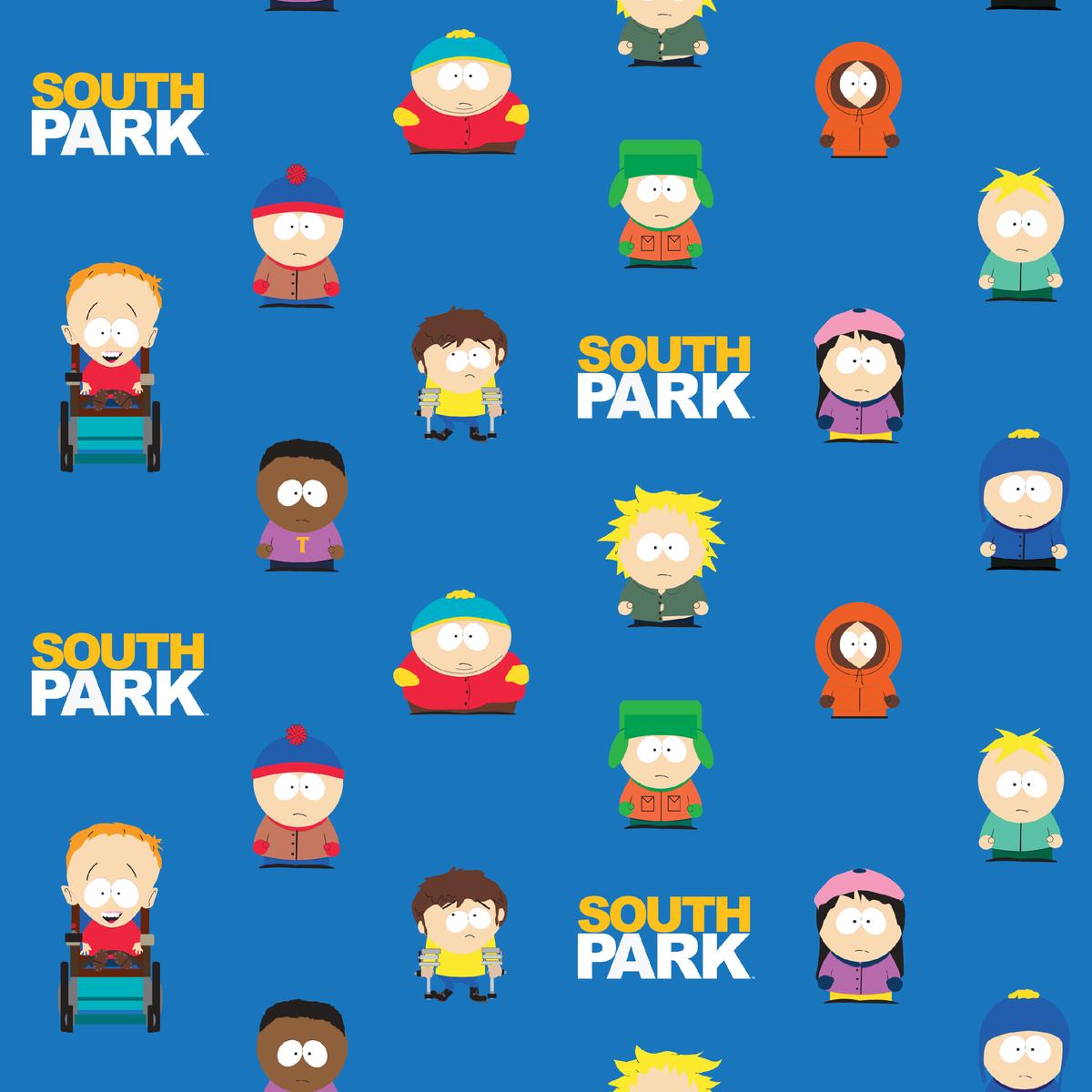 South Park, Stan, Kyle, Cartman, Kenny, Butters Character Toss Blue Fabric