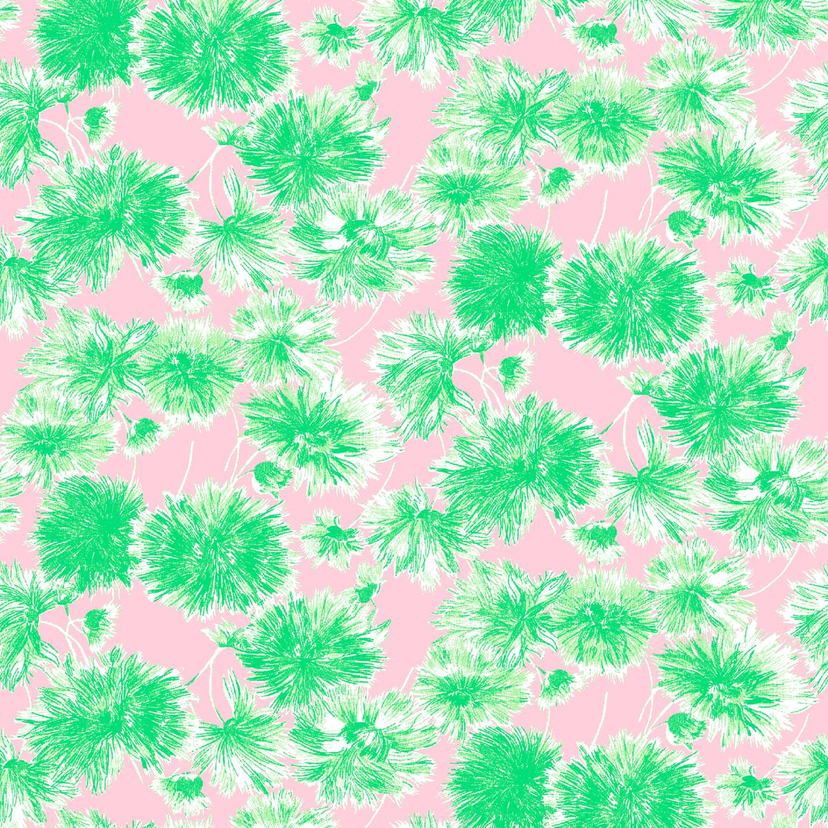 Sprout Parade on Dark Green & Light Pink Fabric