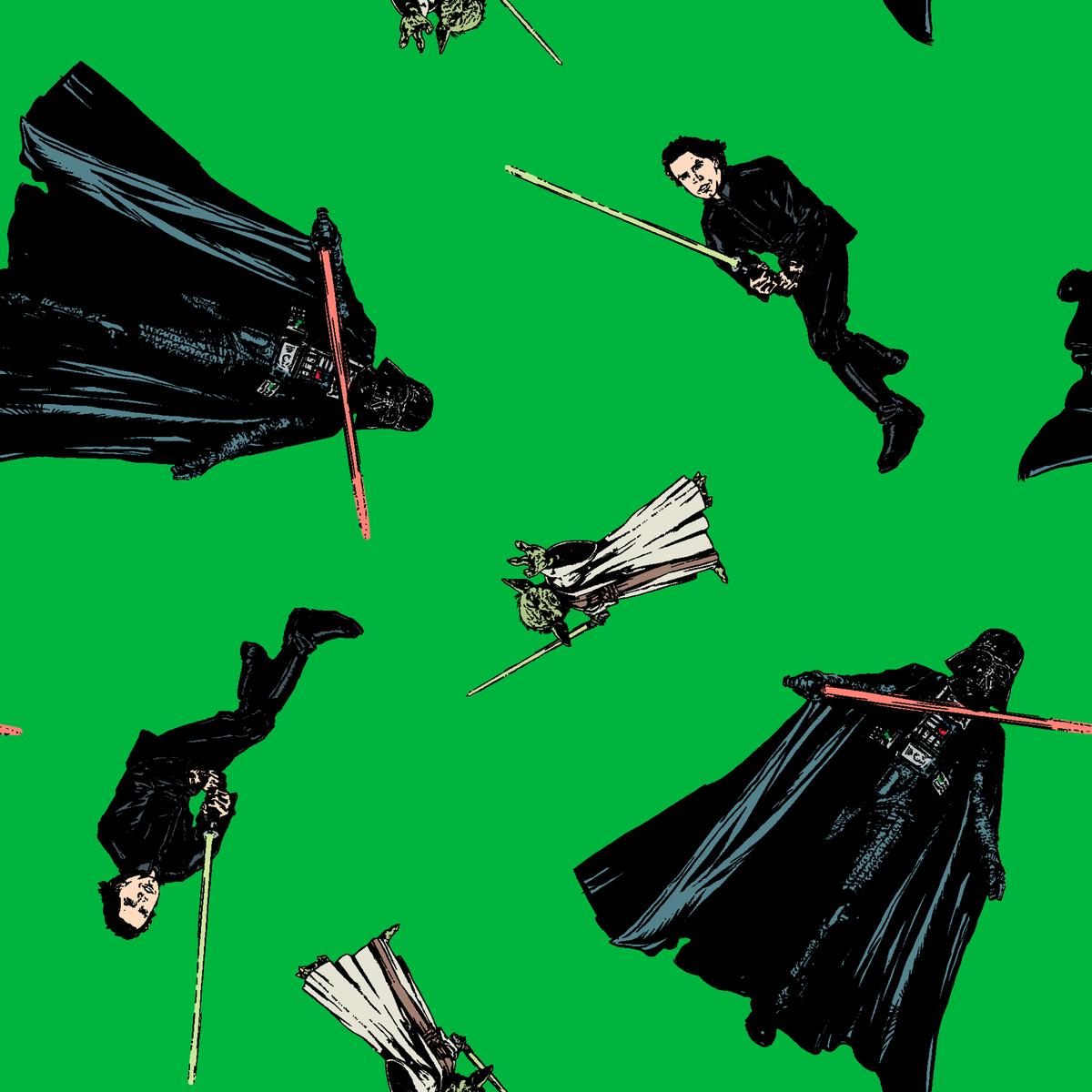 STAR WARS Lightsaber Toss on Green Fabric