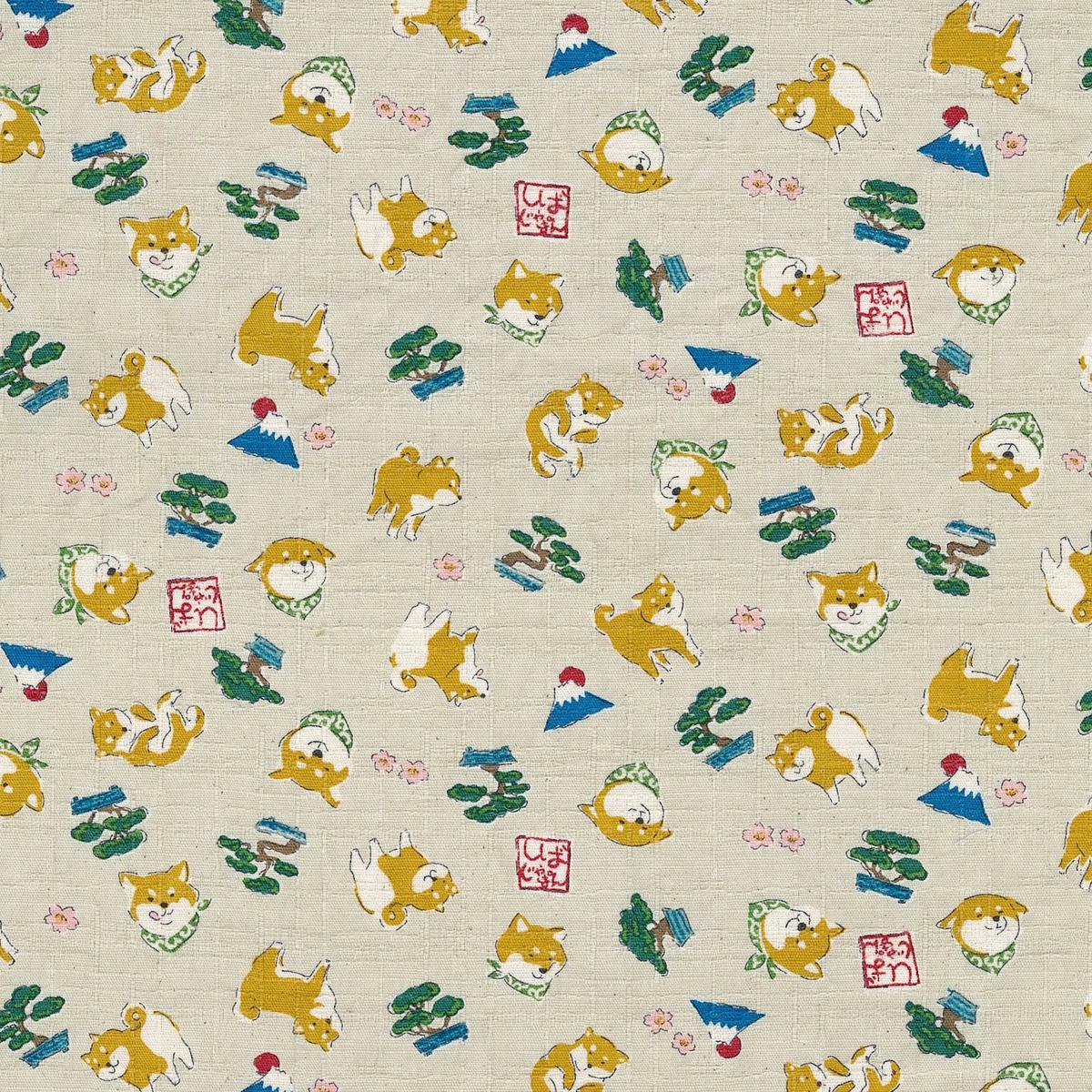 Funny Japan Shiba Inu Cotton Dobby - Natural YKA-31060-2