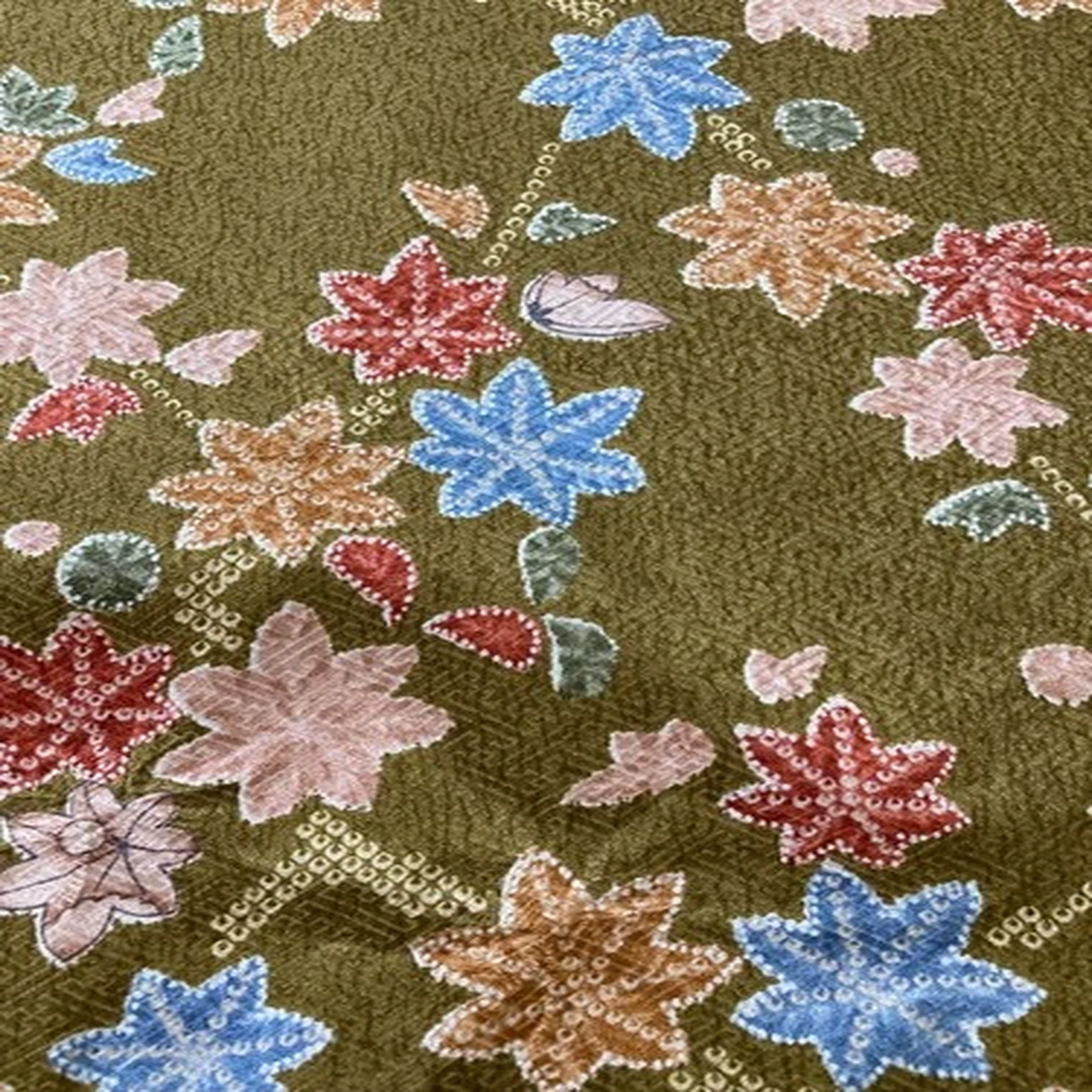 Japanese kimono silk fabric /wisteria, smooth weave, green-brown  F33