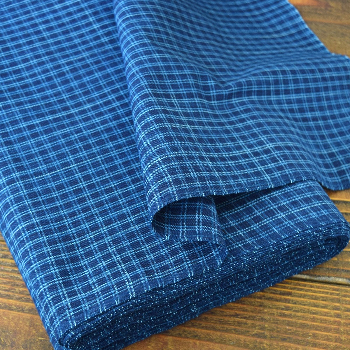 Natural Indigo Yarn-dyed Cotton - Mini Check [15" Width]