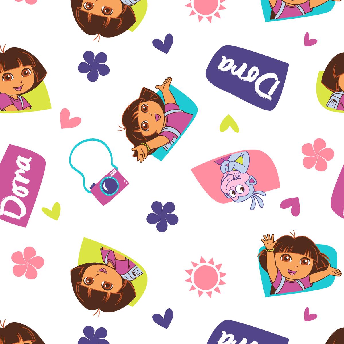 Nickelodeon Dora the Explorer Flowers and Hearts Fabric