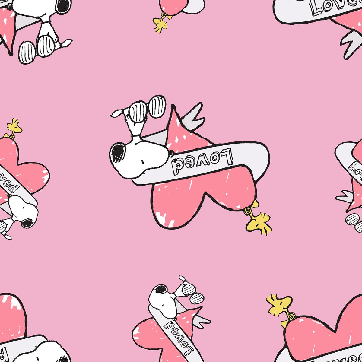 Peanuts Snoopy Pink Hearts Loved Fabric