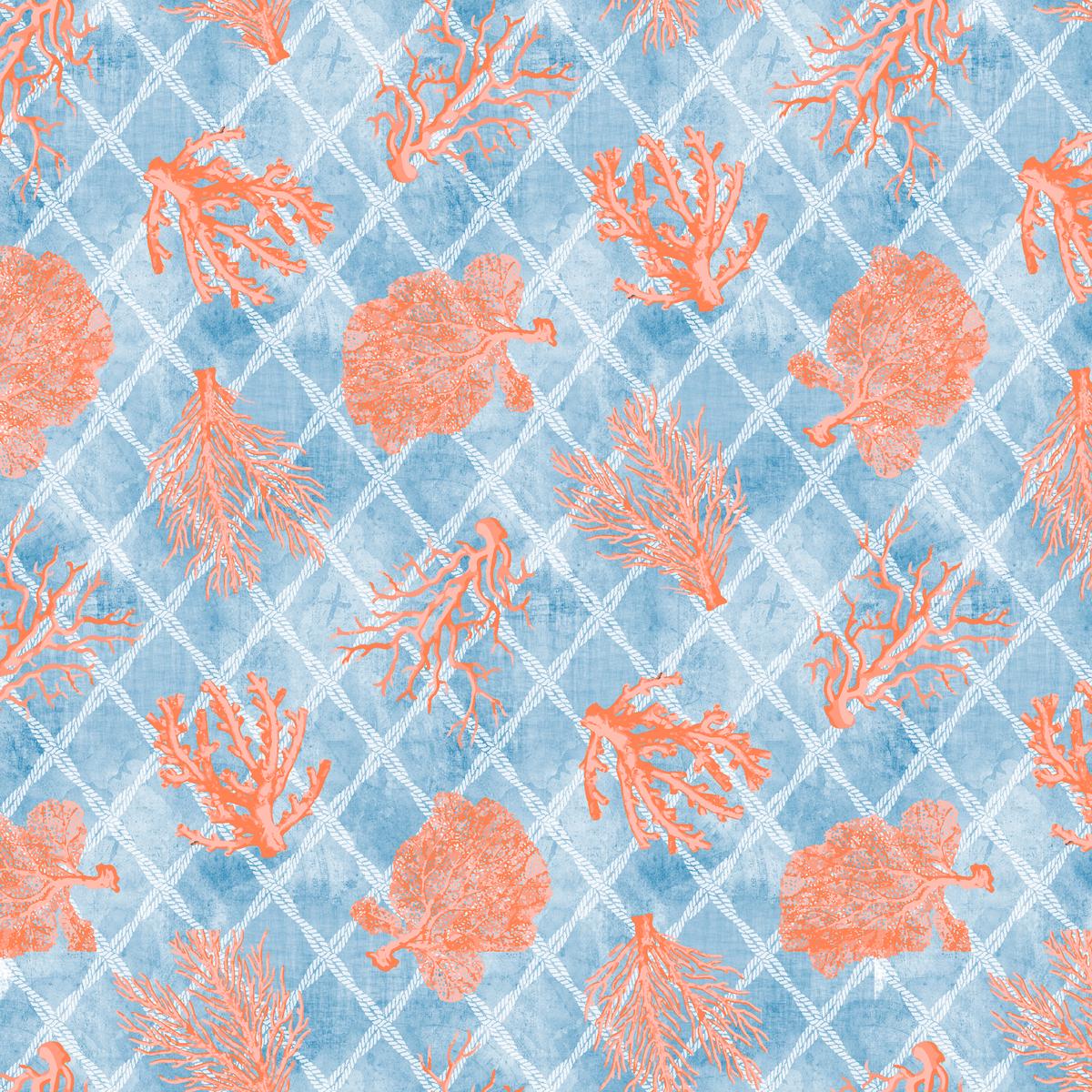 Sea Life Lattice on Blue & Orange Fabric