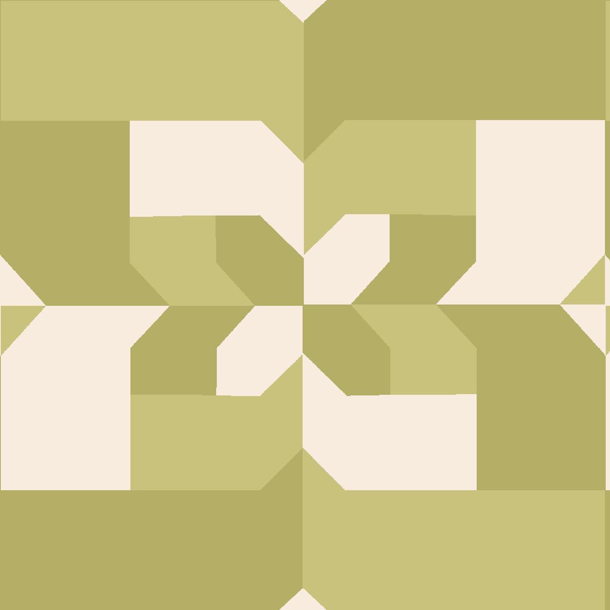 Tile Bloom on Green Fabric