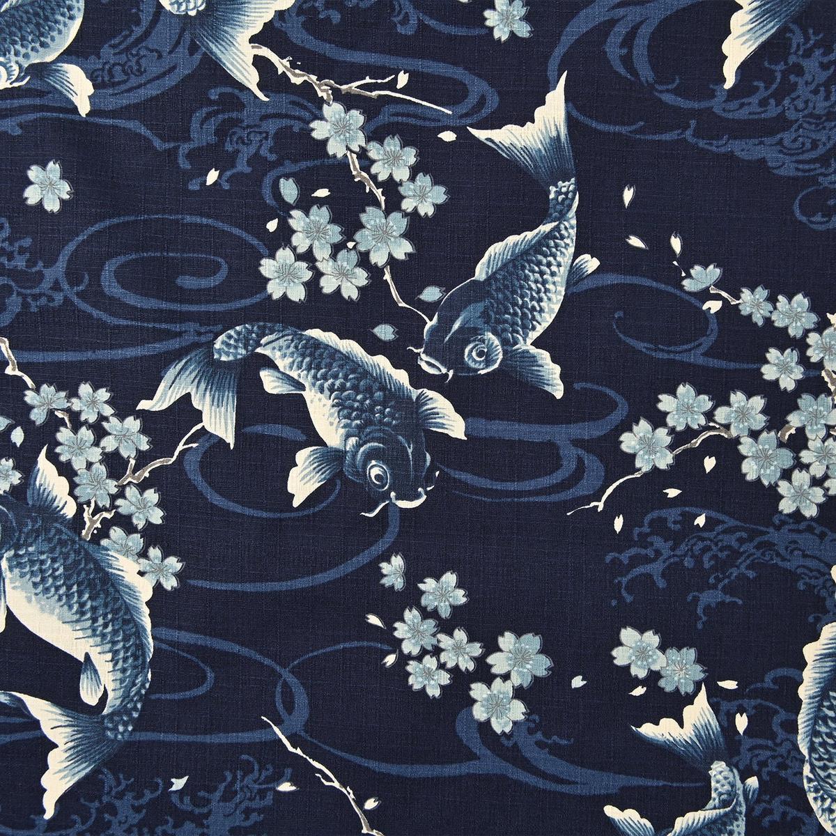 Todoroki Koi Carp Cotton Dobby - Navy YGA-49110-1