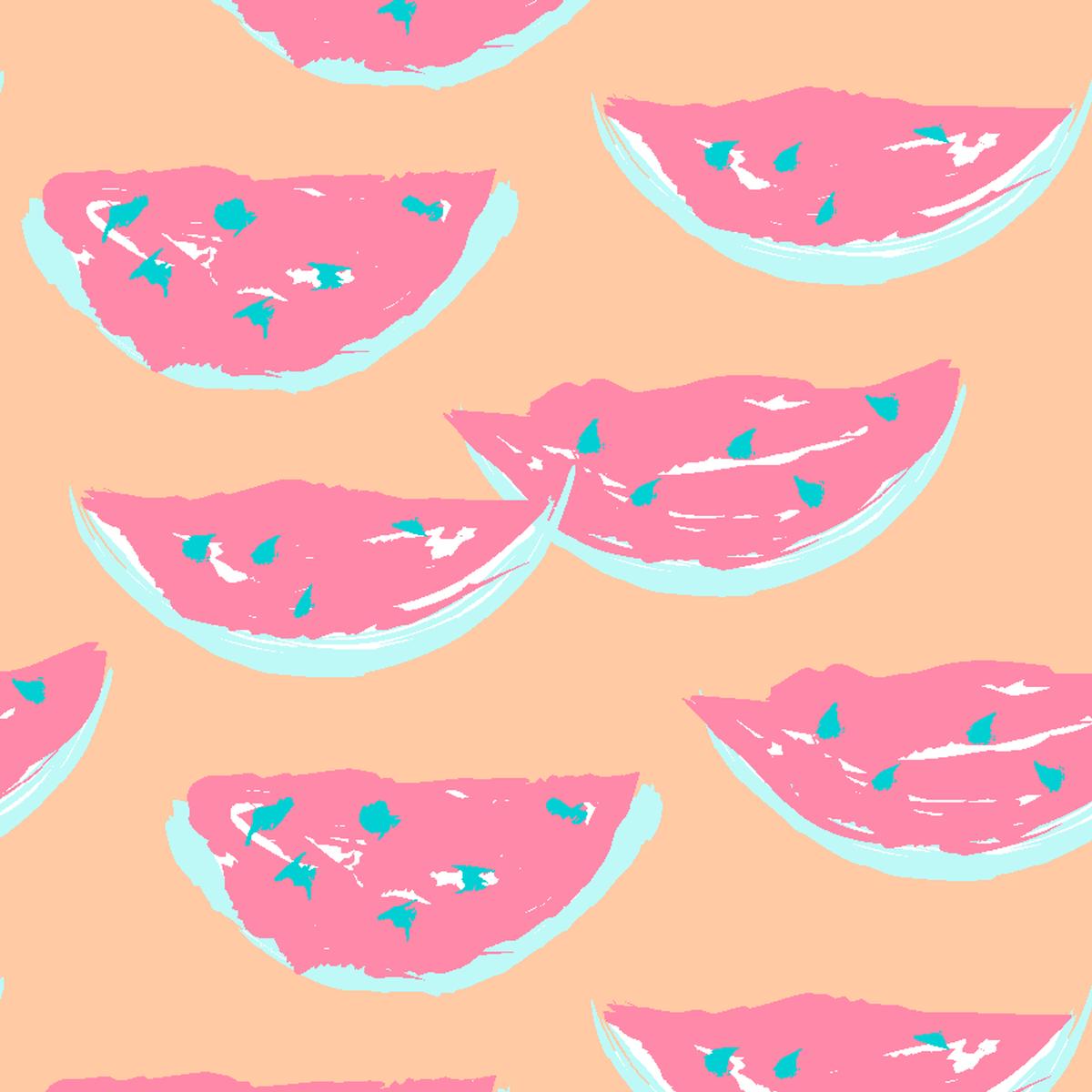 Watermelon Slices on Peach & Dark Pink Fabric