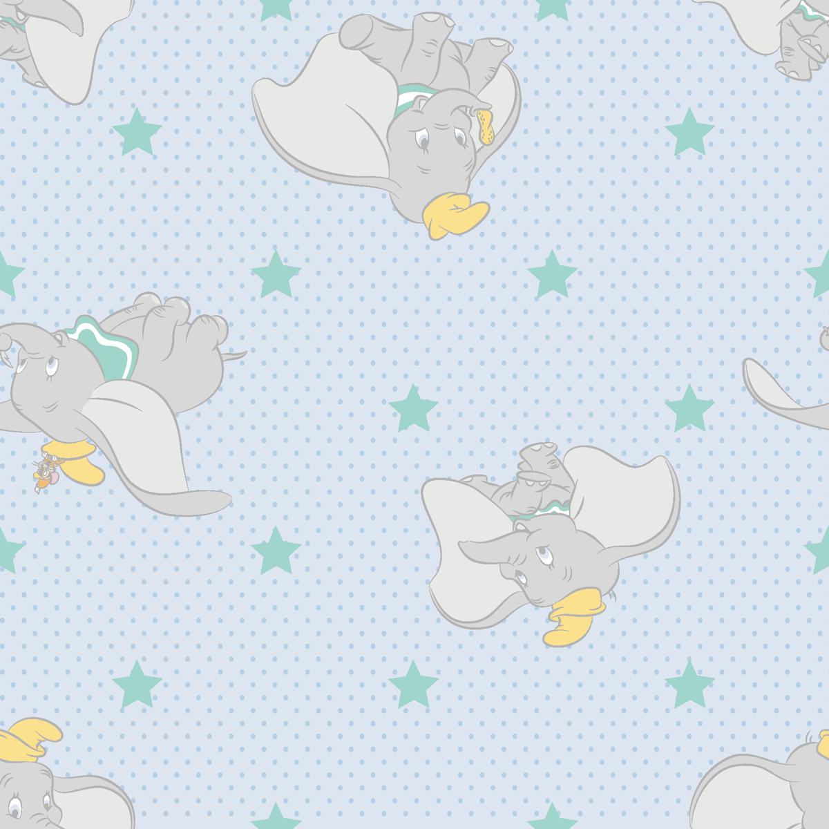 Disney Dumbo Dots and Stars on Blue Fabric