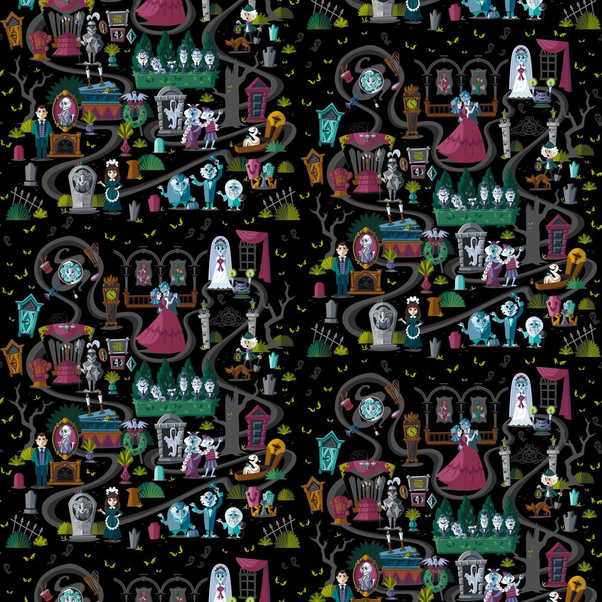 Disney Haunted Mansion Black Graveyard Fabric